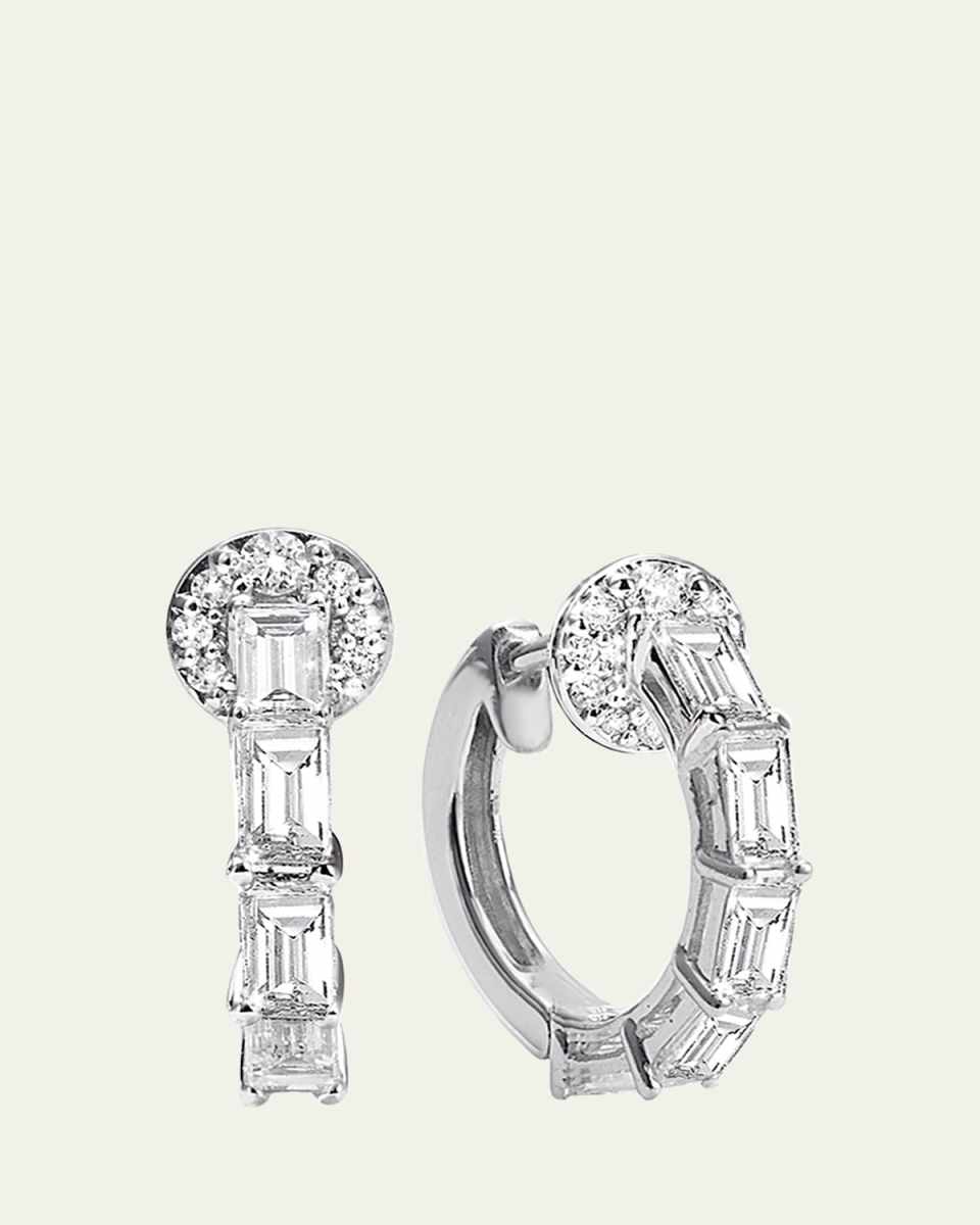 18K White Gold Prong-Set Baguette Diamond Hoop Earrings